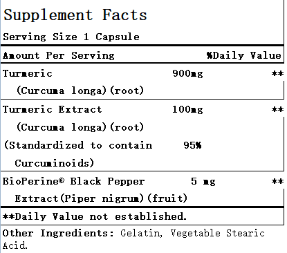 Turmeric With Black Pepper Extract, Supports Antioxidant Health, 1000mg, 60 Capsules